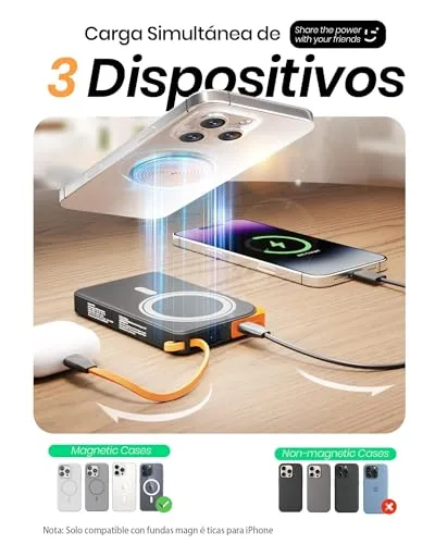 Ntaanoo ▫️ Power Bank 2026 para iPhone Magsafe, Bateria externa de carregamento rápido de 10 000 mAh, carregador portátil magnético para iPhone com cabo USB-C de 22,5 W, suporte dobrável para iPhone Air 17, 16, 15, 14, 13 e 12 6