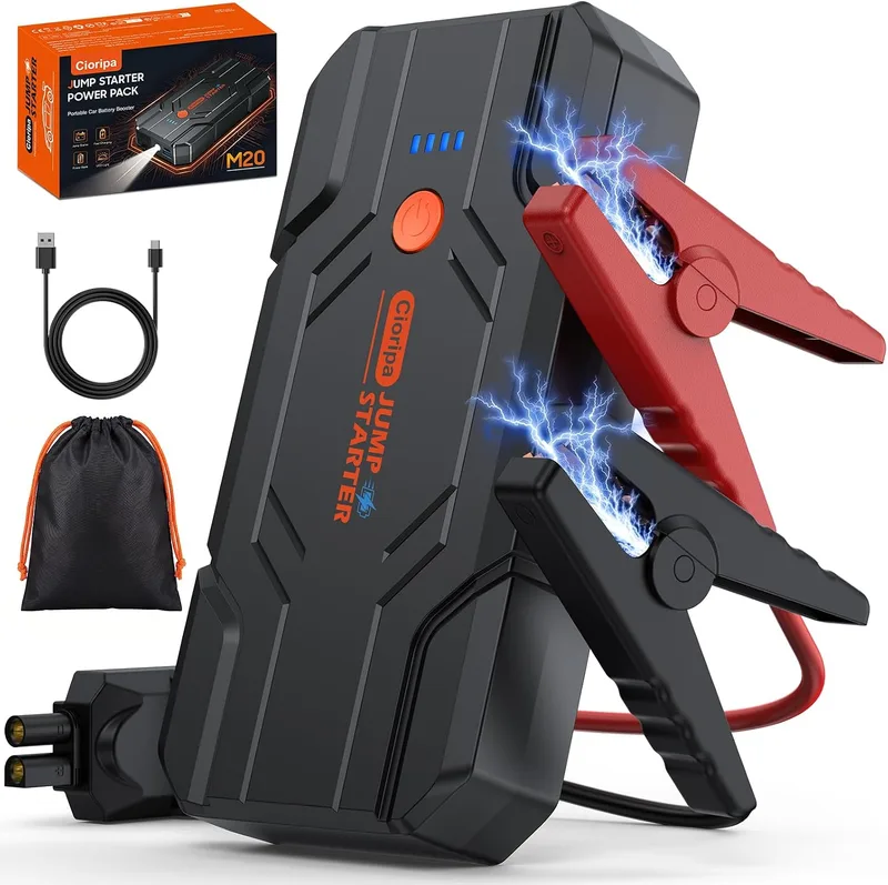 Cioripa ▫️ Arrancador de baterias de automóvel 𝟏𝟒.𝟖𝐕- 𝟖𝟎𝟎𝟎𝐀 Jump Starter para motores a gasolina de 9,0 L ou a gasóleo de 8,5 L, power bank portátil com carregamento rápido QC3.0, lanterna LED e pinças inteligentes