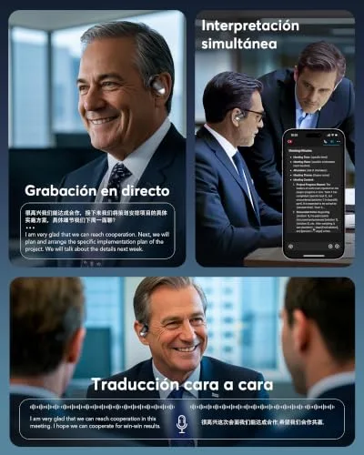 Xoruezls ▫️ Auscultadores com tradução em tempo real e ecrã LCD, tradução instantânea de voz em 198 idiomas, design aberto, Bluetooth 6.1, 60 horas de autonomia, ideais para viagens, reuniões e aprendizagem 5