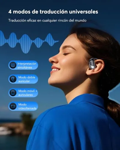 Xoruezls ▫️ Auscultadores com tradução em tempo real e ecrã LCD, tradução instantânea de voz em 198 idiomas, design aberto, Bluetooth 6.1, 60 horas de autonomia, ideais para viagens, reuniões e aprendizagem 6