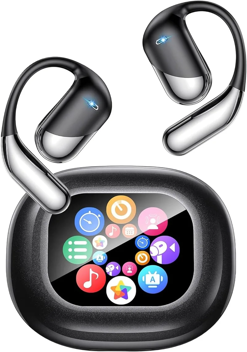 Xoruezls ▫️ Auscultadores com tradução em tempo real e ecrã LCD, tradução instantânea de voz em 198 idiomas, design aberto, Bluetooth 6.1, 60 horas de autonomia, ideais para viagens, reuniões e aprendizagem