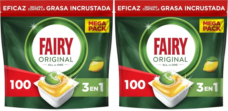 FAIRY ▫️ Original Tudo em Um Cápsulas para Máquina de Lavar Louça com Aroma a Limão, 100 Cápsulas (Embalagem de 2)