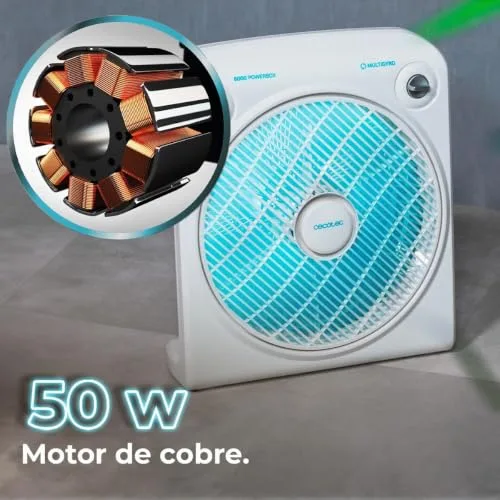 Cecotec ▫️ Ventilador de chão branco 6000 Power Box Cool. Motor de cobre, 50 W, diâmetro de 12" com 5 pás, grelha giratória, 3 velocidades, temporizador de 2 horas, utilização simples e segura 2