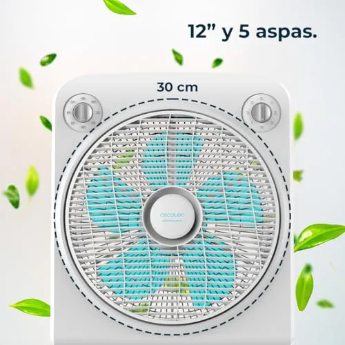 Cecotec ▫️ Ventilador de chão branco 6000 Power Box Cool. Motor de cobre, 50 W, diâmetro de 12" com 5 pás, grelha giratória, 3 velocidades, temporizador de 2 horas, utilização simples e segura 3