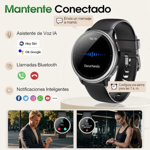 Motast ▫️ Relógio inteligente redondo para mulher e homem, relógio desportivo para mulher com 3 ATM, preto 2