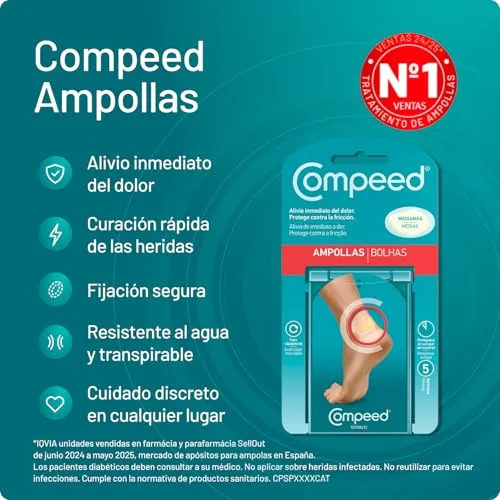 Compeed ▫️ Bolhas Médias, Pensos Hidrocoloides para os Pés, Embalagem de 5 unidades 3