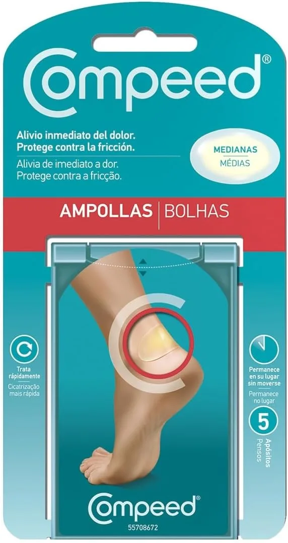 Compeed ▫️ Bolhas Médias, Pensos Hidrocoloides para os Pés, Embalagem de 5 unidades