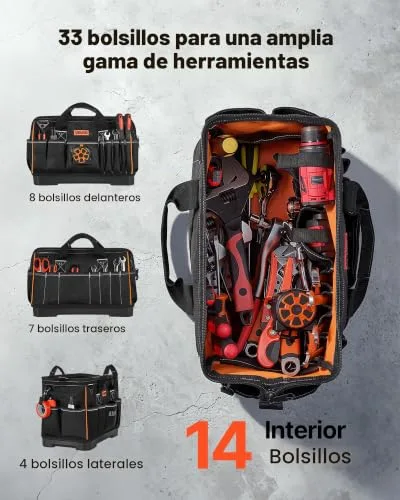 VEVOR ▫️ Saco de ferramentas com 33 bolsos em poliéster 1680D – Saco organizador portátil com base em plástico, alça, fecho grande e alça de ombro ajustável para eletricistas, mecânicos e empreiteiros 2