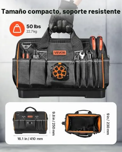 VEVOR ▫️ Saco de ferramentas com 33 bolsos em poliéster 1680D – Saco organizador portátil com base em plástico, alça, fecho grande e alça de ombro ajustável para eletricistas, mecânicos e empreiteiros 3