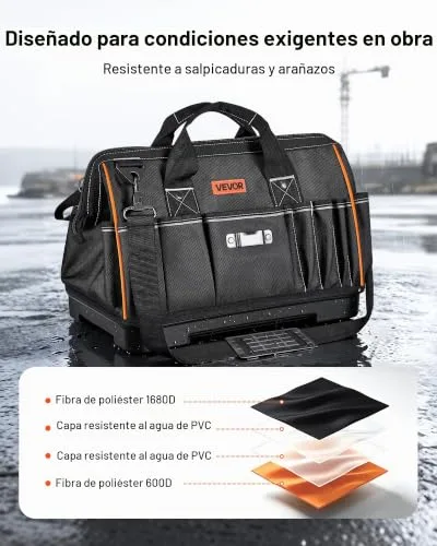 VEVOR ▫️ Saco de ferramentas com 33 bolsos em poliéster 1680D – Saco organizador portátil com base em plástico, alça, fecho grande e alça de ombro ajustável para eletricistas, mecânicos e empreiteiros 4