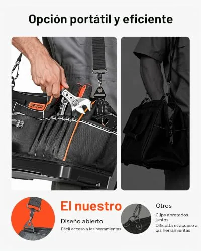 VEVOR ▫️ Saco de ferramentas com 33 bolsos em poliéster 1680D – Saco organizador portátil com base em plástico, alça, fecho grande e alça de ombro ajustável para eletricistas, mecânicos e empreiteiros 7