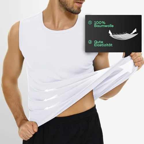 FALARY ▫️ Camisolas de alças para homem, conjunto de 3 camisolas interiores para homem, 100% algodão, branco, preto, azul-marinho, verde-oliva, tamanhos S-5XL 3