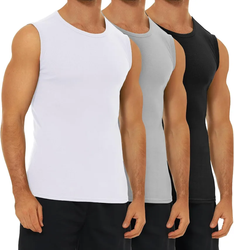 FALARY ▫️ Camisolas de alças para homem, conjunto de 3 camisolas interiores para homem, 100% algodão, branco, preto, azul-marinho, verde-oliva, tamanhos S-5XL