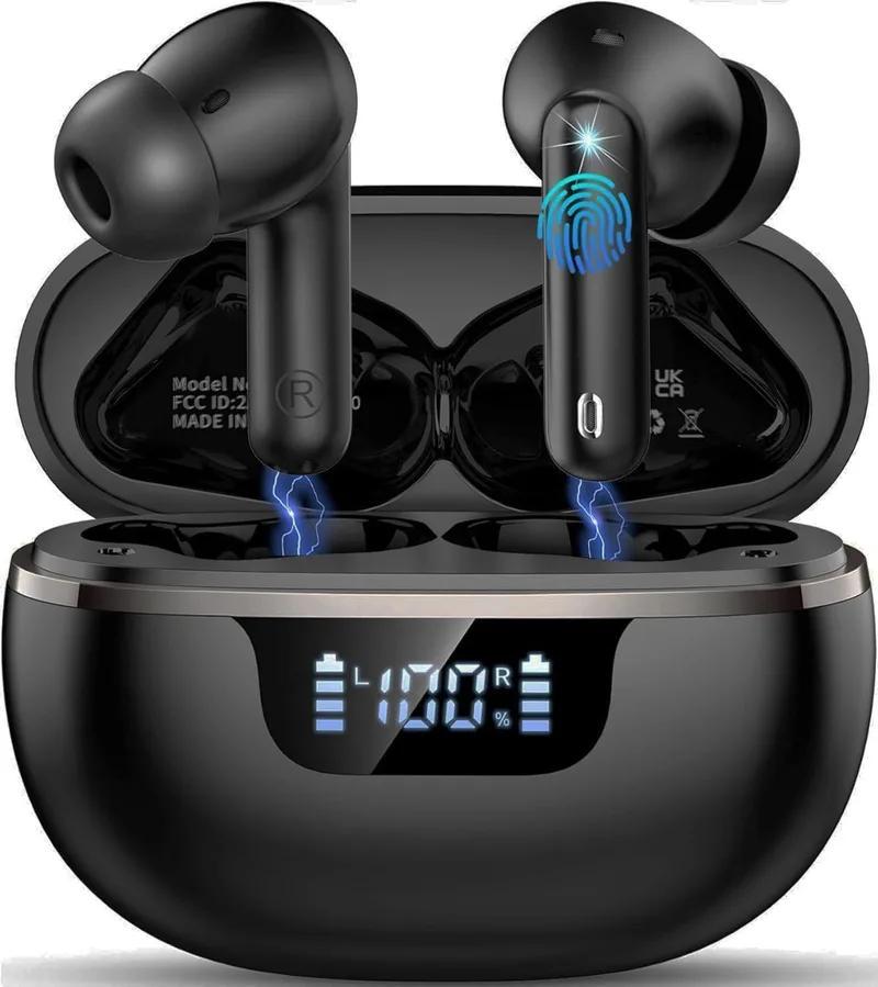Donerton ▫️ Auscultadores sem fios Bluetooth 2026, Auscultadores sem fios 5.4 Hi-Fi estéreo, Auscultadores Bluetooth com 48 horas de autonomia, com microfone HD com cancelamento de ruído ENC, Auscultadores à prova de água IP7 com ecrã LED/carregamento rápido Type-C