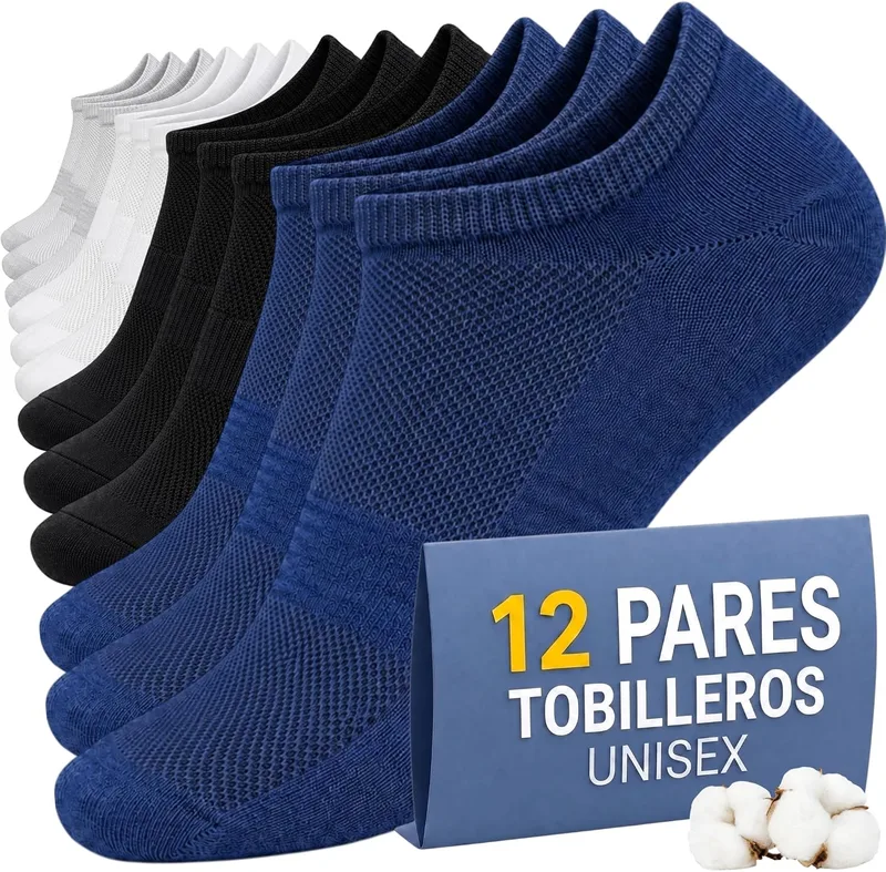 PS PROUTHS ▫️ 12 pares de meias curtas até ao tornozelo para homem e mulher, em algodão macio