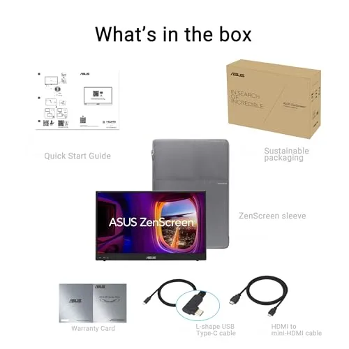 ASUS ▫️ ZenScreen MB16AHVE - Ecrã portátil de 16 polegadas (diagonal útil de 15,6 polegadas), FHD, painel IPS, alimentação por cabo, rotação automática, suporte, USB Type-C®, mini HDMI®, sem cintilação 7