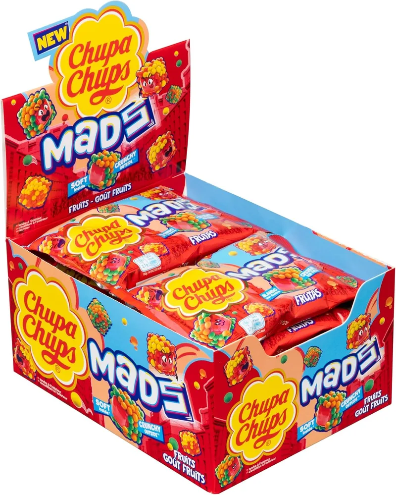 Chupa Chups ▫️ Mads Fruits, Rebuçados de Goma Crocantes com Sabor a Fruta, 12 unidades