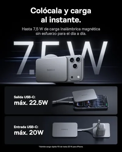 Baseus ▫️ Picogo AM71 - Carregador portátil Magsafe ultrafino de 0,69 cm, 5000 mAh, certificação CCC, com cabo USB-C de 20 W, bateria externa sem fios para iPhone 17/16/15/14/13, prateado 4