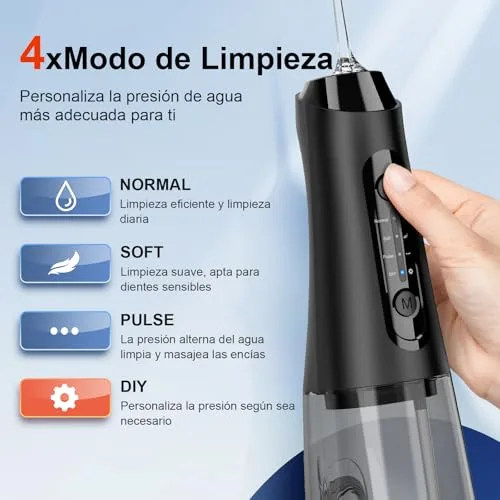Lyinda ▫️ Irrigador dentário, 320 ml, 4 modos, 5 bicos, IPX7, preto 3