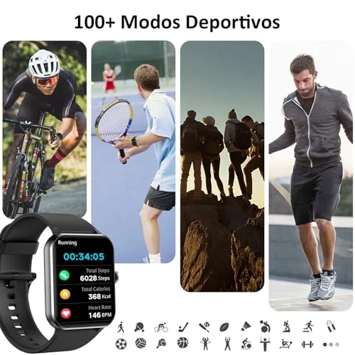 Blackview ▫️ Relógio inteligente para homem (fazer/receber chamadas), relógio inteligente para homem de 1,85" – pulsómetro/oxímetro/monitorização do sono, mensagens do WhatsApp, pulseira de atividade – 100 modos desportivos, podómetro, Android e iOS 4