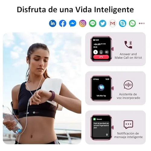 Blackview ▫️ Relógio Inteligente para Mulher (Fazer/Receber Chamadas), Relógio Inteligente para Mulher de 1,85" - Pulsómetro/Oxímetro/Monitorização do Sono, Mensagens do WhatsApp, Pulseira de Atividade - Mais de 100 Modos Desportivos, Podómetro, Android e iOS 2