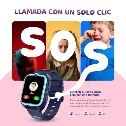 Blackview ▫️ 4G – Relógio inteligente para crianças com GPS, SOS, videochamadas, chat de voz, relógio inteligente de 1,75” para crianças com pedómetro, lanterna LED, modo escola, despertador, jogos, para meninos e meninas, azul 4