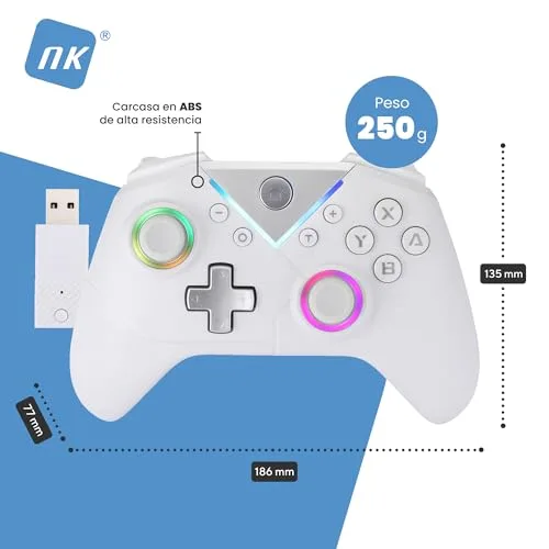 NK ▫️ Controlador sem fios Bluetooth para PC - Compatível com Switch/smartphones Android e iOS, 2 botões de macro, vibração dupla, 6 eixos, luzes LED, cor preta (branca) 2