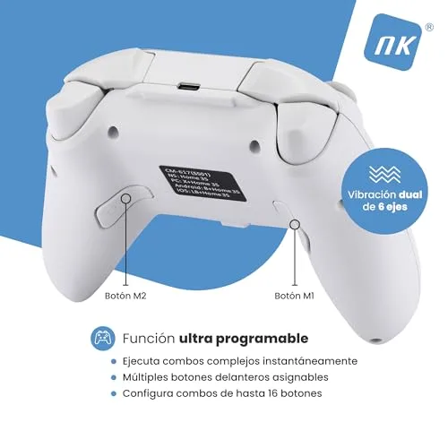 NK ▫️ Controlador sem fios Bluetooth para PC - Compatível com Switch/smartphones Android e iOS, 2 botões de macro, vibração dupla, 6 eixos, luzes LED, cor preta (branca) 4