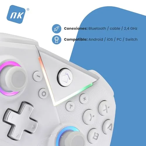 NK ▫️ Controlador sem fios Bluetooth para PC - Compatível com Switch/smartphones Android e iOS, 2 botões de macro, vibração dupla, 6 eixos, luzes LED, cor preta (branca) 5