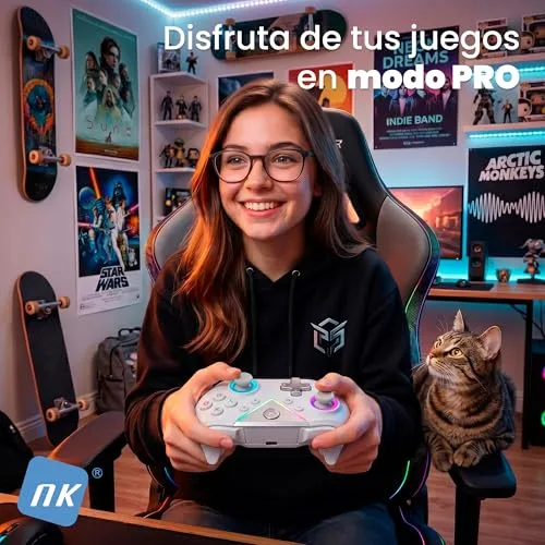 NK ▫️ Controlador sem fios Bluetooth para PC - Compatível com Switch/smartphones Android e iOS, 2 botões de macro, vibração dupla, 6 eixos, luzes LED, cor preta (branca) 6