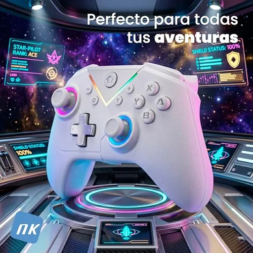 NK ▫️ Controlador sem fios Bluetooth para PC - Compatível com Switch/smartphones Android e iOS, 2 botões de macro, vibração dupla, 6 eixos, luzes LED, cor preta (branca) 7