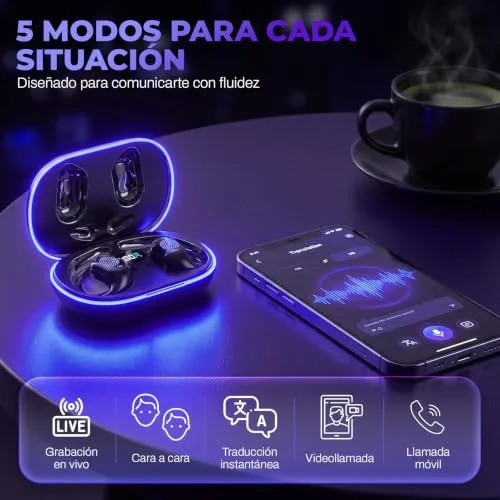 Panda & Bamboo ▫️ IA: Auscultadores com tradução em tempo real, tradutor de voz instantâneo em 144 idiomas, 3 em 1, auscultadores tradutores sem fios, Bluetooth 6.1, 60 horas de autonomia da bateria 3