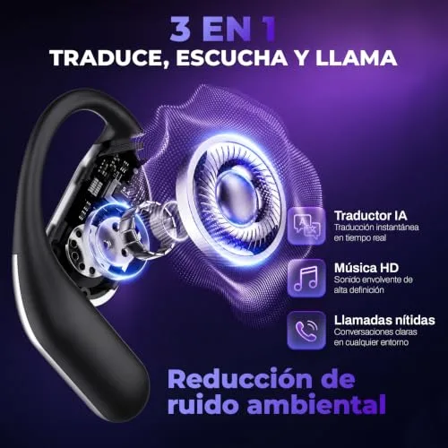 Panda & Bamboo ▫️ IA: Auscultadores com tradução em tempo real, tradutor de voz instantâneo em 144 idiomas, 3 em 1, auscultadores tradutores sem fios, Bluetooth 6.1, 60 horas de autonomia da bateria 7