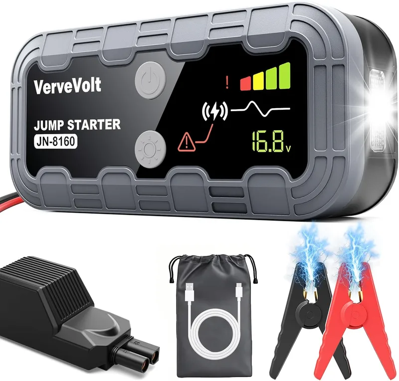 VerveVolt ▫️ 𝟳𝟴% 𝟬𝗙𝗙 𝟭𝟬𝟬𝟬𝟬𝗔 Arrancador de baterias para automóveis - Arrancador portátil para automóveis (10 L de gasolina e 9 L de gasóleo), carregador de bateria com ecrã LCD grande e lanterna LED, Car Jump Starter, versão melhorada