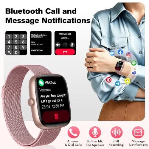 CASCHO ▫️ Relógio Inteligente para Mulher com Chamadas Bluetooth e WhatsApp, Smartwatch Elegante para Mulher com 2 Braceletes, Ecrã HD de 1,83", Frequência Cardíaca, Sono, SpO2, Mais de 120 Desportos, IP68, para Android e iOS 2