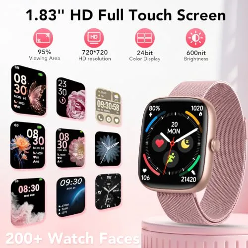 CASCHO ▫️ Relógio Inteligente para Mulher com Chamadas Bluetooth e WhatsApp, Smartwatch Elegante para Mulher com 2 Braceletes, Ecrã HD de 1,83", Frequência Cardíaca, Sono, SpO2, Mais de 120 Desportos, IP68, para Android e iOS 5