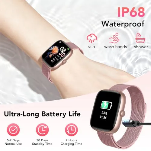 CASCHO ▫️ Relógio Inteligente para Mulher com Chamadas Bluetooth e WhatsApp, Smartwatch Elegante para Mulher com 2 Braceletes, Ecrã HD de 1,83", Frequência Cardíaca, Sono, SpO2, Mais de 120 Desportos, IP68, para Android e iOS 7