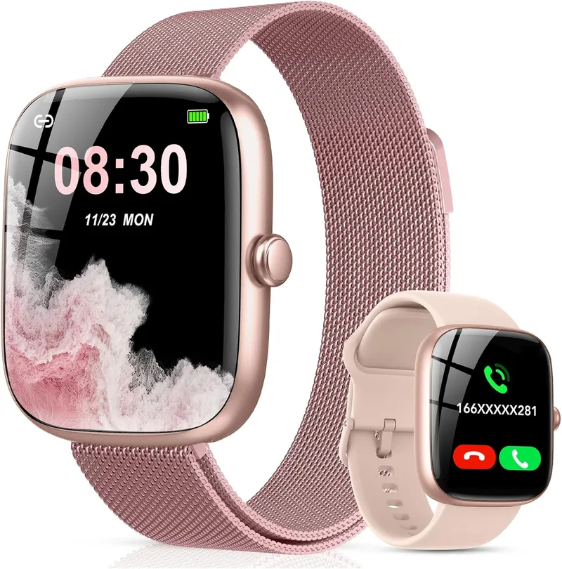 CASCHO ▫️ Relógio Inteligente para Mulher com Chamadas Bluetooth e WhatsApp, Smartwatch Elegante para Mulher com 2 Braceletes, Ecrã HD de 1,83", Frequência Cardíaca, Sono, SpO2, Mais de 120 Desportos, IP68, para Android e iOS