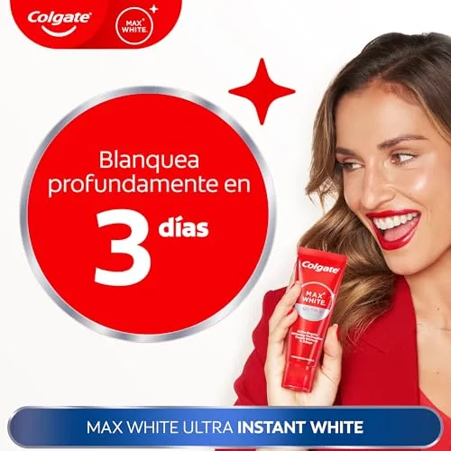 Colgate ▫️ Pasta de dentes Max White Ultra com efeito instantâneo, clareia as manchas profundas em 3 dias; a tecnologia ActiveShine suaviza a superfície do esmalte para refletir a luz; sabor melhorado 2