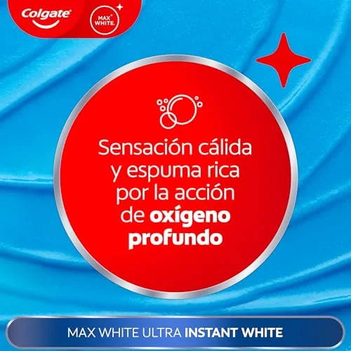 Colgate ▫️ Pasta de dentes Max White Ultra com efeito instantâneo, clareia as manchas profundas em 3 dias; a tecnologia ActiveShine suaviza a superfície do esmalte para refletir a luz; sabor melhorado 4