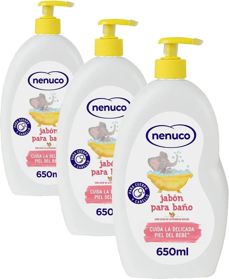Nenuco ▫️ Sabonete de Banho, com Leite de Amêndoas Doces, para o Corpo e o Cabelo, 650 ml (Embalagem de 3)