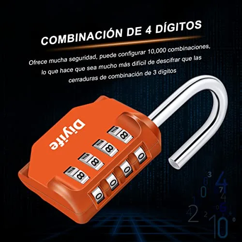 Diyife ▫️ Cadeado de combinação de 4 dígitos à prova de água, para ginásio, cacifos, arquivos e caixas de ferramentas, laranja 4