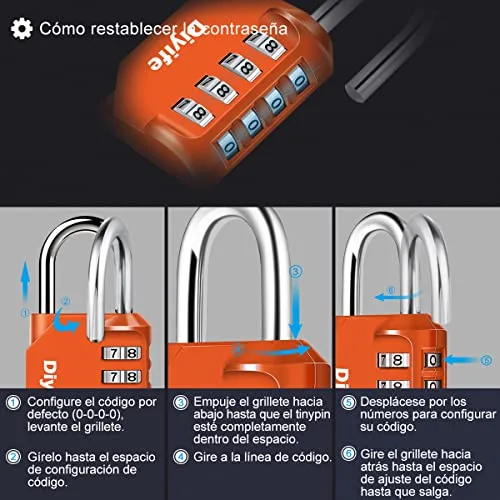 Diyife ▫️ Cadeado de combinação de 4 dígitos à prova de água, para ginásio, cacifos, arquivos e caixas de ferramentas, laranja 5
