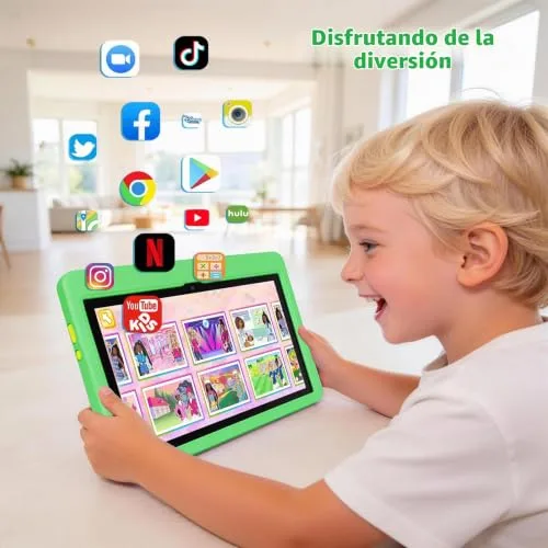 TT.KIDS ▫️ Tablet para crianças de 10 polegadas, tablet infantil com Android 16 e 5 núcleos, 24 GB de RAM e 128 GB de ROM, ecrã IPS HD 1280×800, bateria de 6000 mAh, controlo parental, Wi-Fi 6 e Bluetooth (verde) 4