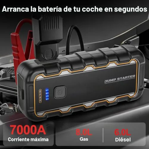 XILANHUA ▫️ Arrancador de bateria para automóvel de 7000 A, para motores a gasolina de 8,0 L/diesel de 6,0 L, Arrancador portátil de 12 V para automóvel com carregamento rápido USB e pinças para bateria, funciona em condições de frio extremo, para automóvel, mota, barco e campismo 2