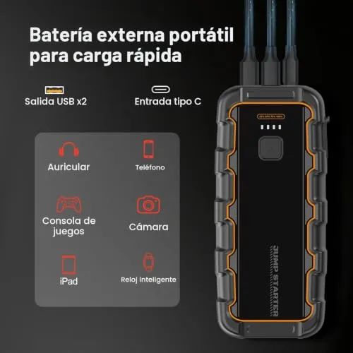 XILANHUA ▫️ Arrancador de bateria para automóvel de 7000 A, para motores a gasolina de 8,0 L/diesel de 6,0 L, Arrancador portátil de 12 V para automóvel com carregamento rápido USB e pinças para bateria, funciona em condições de frio extremo, para automóvel, mota, barco e campismo 5