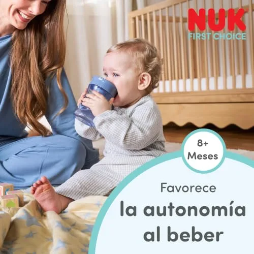 NUK ▫️ Magic Cup – copo de treino para bebés, a partir dos 8 meses, azul e lilás, copo para bebés de 230 ml, rebordo anti-derrame de 360°, 2 unidades 2