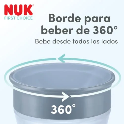 NUK ▫️ Magic Cup – copo de treino para bebés, a partir dos 8 meses, azul e lilás, copo para bebés de 230 ml, rebordo anti-derrame de 360°, 2 unidades 3