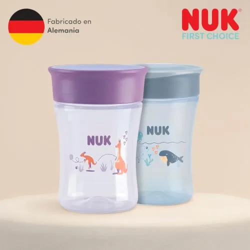 NUK ▫️ Magic Cup – copo de treino para bebés, a partir dos 8 meses, azul e lilás, copo para bebés de 230 ml, rebordo anti-derrame de 360°, 2 unidades 6