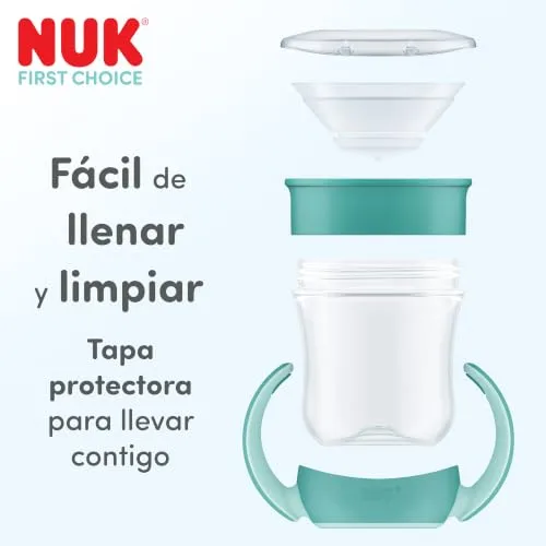 NUK ▫️ Mini Magic Cup Night – copo de treino para bebés, a partir dos 6 meses, verde e cinzento, copo para bebés de 160 ml, rebordo antiderramamento de 360°, pegas antiderrapantes, brilha no escuro, 2 unidades 6